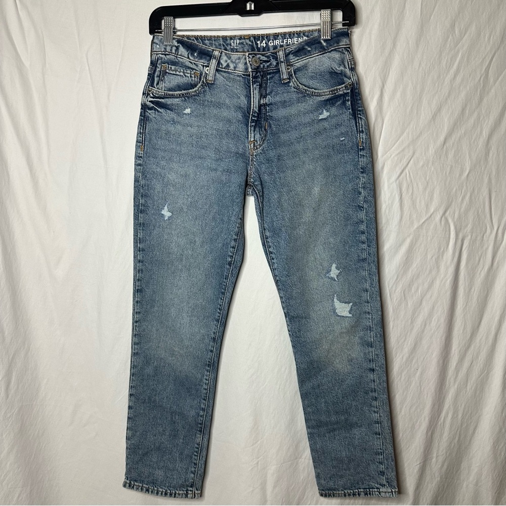 Gap Kids High Rise Jeans Sz14 Ankle Slim, Girlfriend 90s Distressed Elastic 082